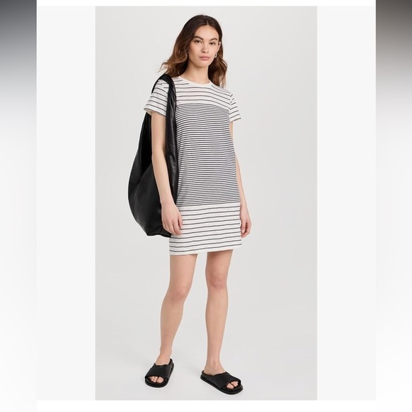 ATM Slub Knit Short Sleeve T Shirt Dress Striped Womens Medium - Picture 1 of 11